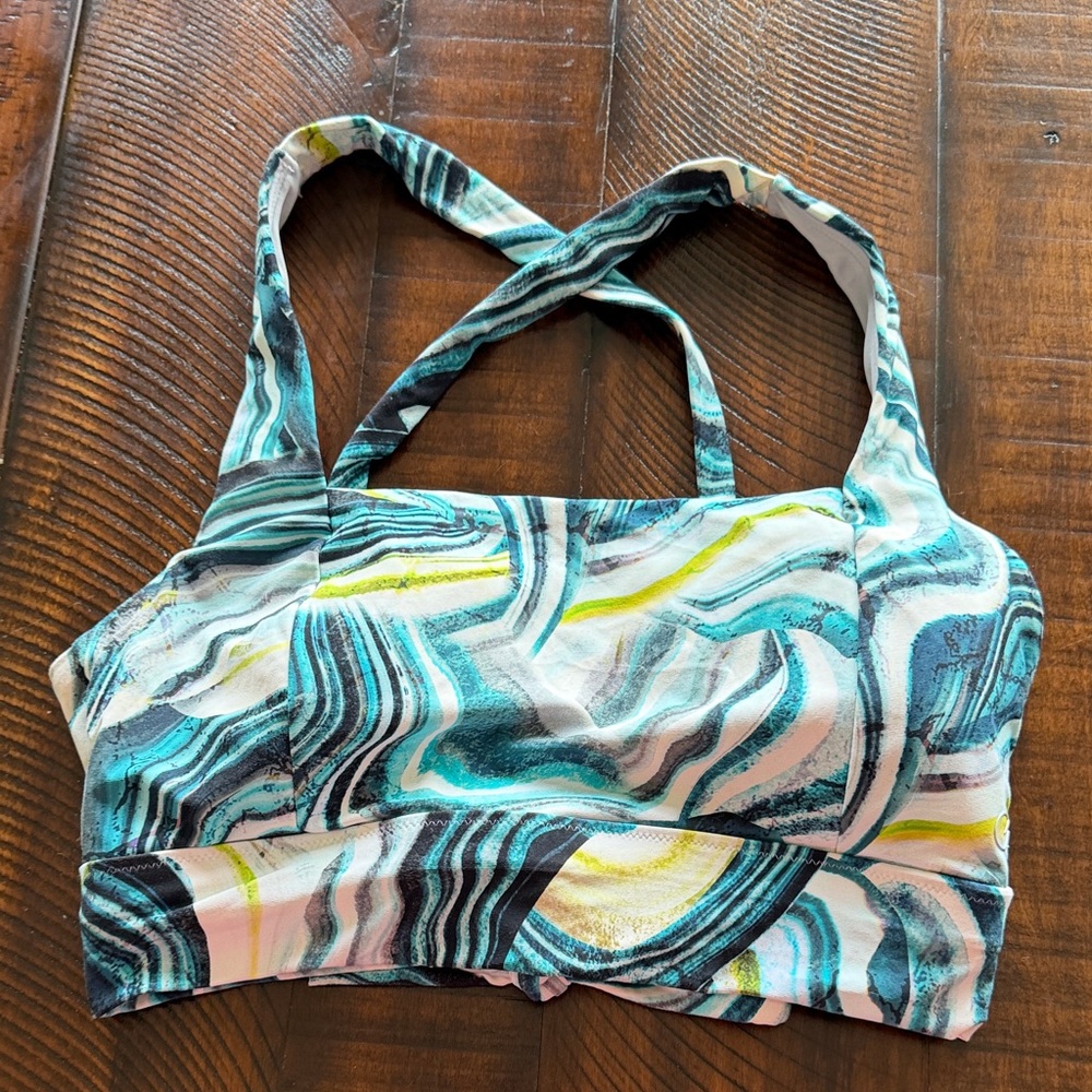 Women’s Teal Marble-Print Swim Top